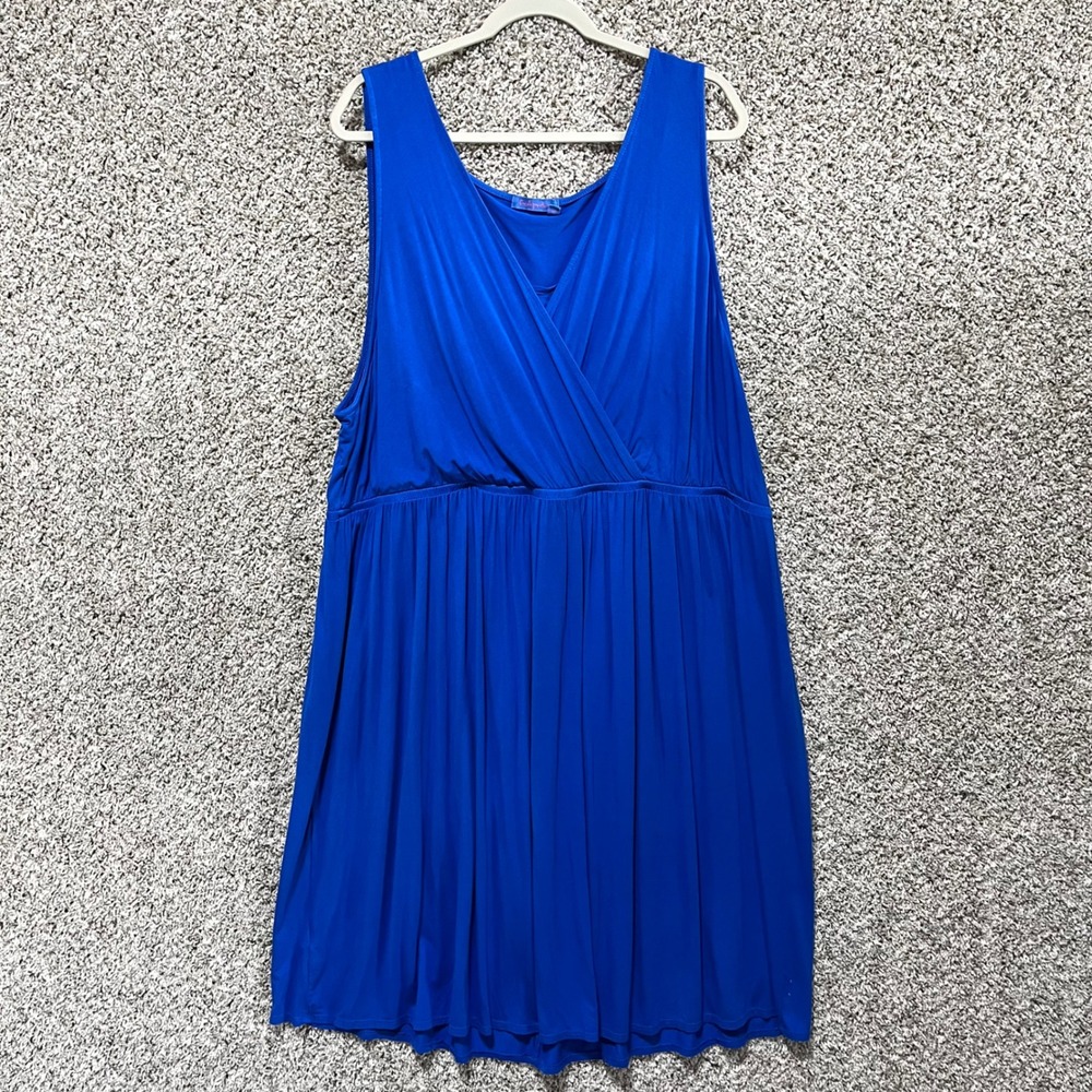 Fresh Produce Dress Women's 3X Blue Faux Wrap Sleeveless Jersey Knit Fit & Flare